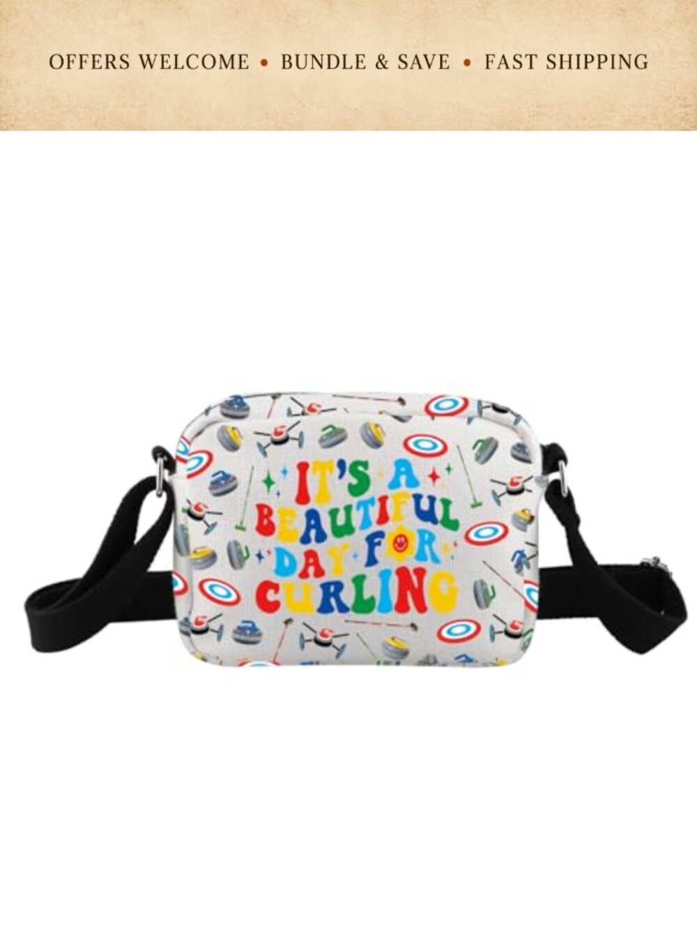 Canvas Crossbody Bag Curling Gift Small Zip Travel Purse